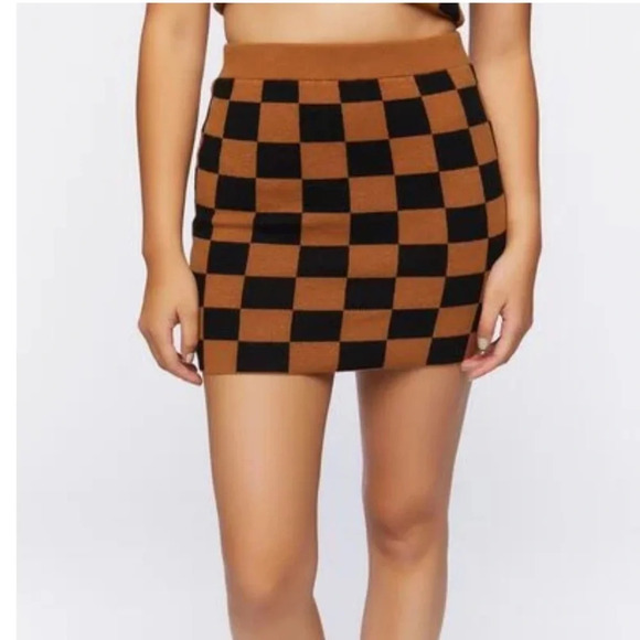 NWT FOREVER 21 KNIT CHECKERED MINI SKIRT - Picture 1 of 5
